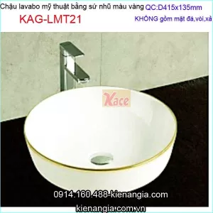 Lavabo mỹ thuật tròn bằng sứ nhũ vàng KAG-LMT21