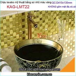 Chậu Lavabo mỹ thuật tròn bằng sứ nhũ vàng KAG-LMT22