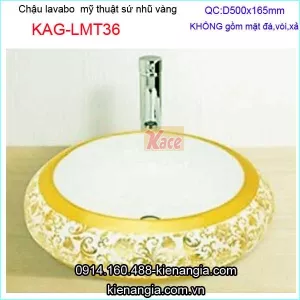 Chậu Lavabo mỹ thuật tròn bằng sứ nhũ vàng KAG-LMT36