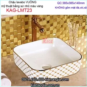 Chậu vuông mỹ thuật sứ nhũ vàng KAG-LMT23