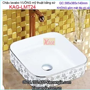Chậu vuông mỹ thuật sứ nhũ vàng KAG-LMT24