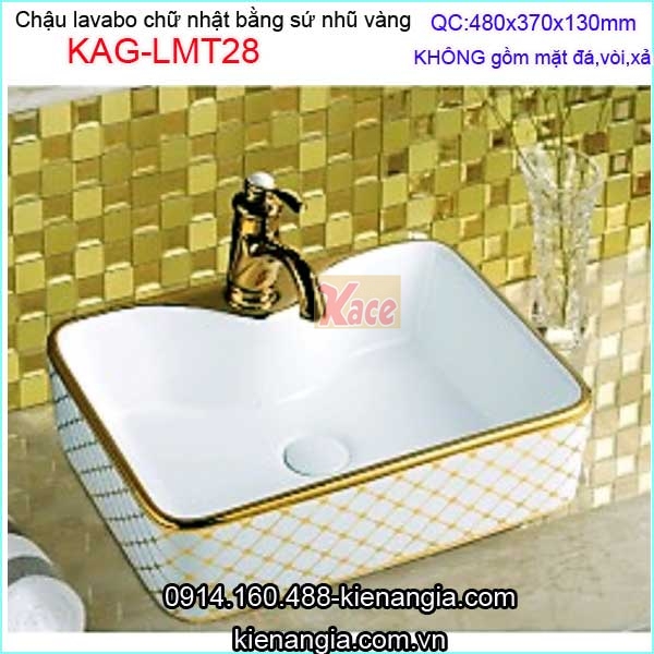 Chậu lavabo sứ chữ nhật hoa văn nhũ vàng KAG-LMT28