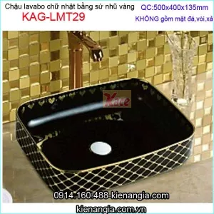 Chậu lavabo sứ chữ nhật hoa văn Chậu lavabo sứ chữ nhật hoa văn nhũ vàngKAG-LMT29