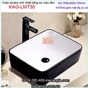 Chậu lavabo sứ chữ nhật màu đen trắng KAG-LMT30
