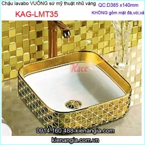 Chậu vuông mỹ thuật sứ nhũ vàng KAG-LMT35