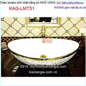 Chậu lavabo sứ thỏi vàng bằng sứ nhũ vàng KAG-LMT31
