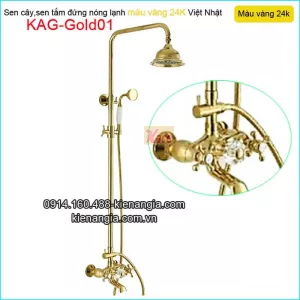 Sen tắm đứng nóng  lạnh đồng thau màu vàng 24K KAG-Gold01