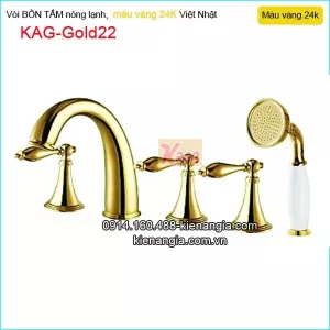 Vòi Sen bồn tắm ,vòi 5 lỗ đồng màu vàng 24K KAG-Gold22