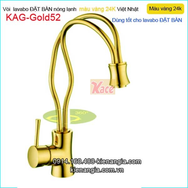 Vòi nóng lạnh lavabo đặt bàn đồng vàng 24K KAG-Gold52