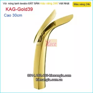 Vòi lavabo cao 30cm nóng lạnh đồng vàng 24K KAG-Gold39