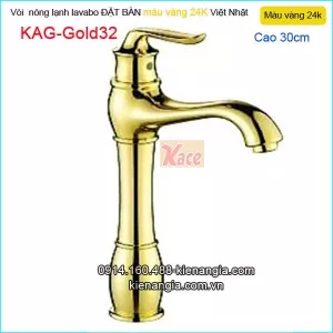 Vòi lavabo cao 30cm nóng lạnh đồng vàng 24K KAG-Gold32