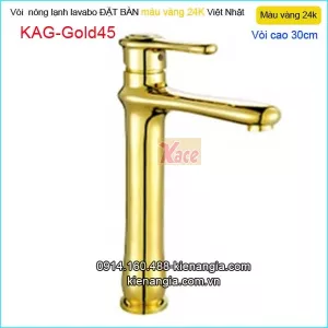 Vòi lavabo cao 30cm nóng lạnh đồng vàng 24K KAG-Gold45