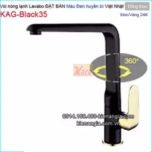 Vòi chậu lavabo đen vàng 24K nóng lạnh KAG-Black35
