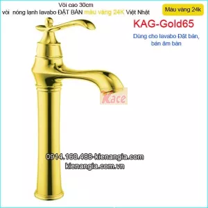 Vòi cao 30cm nóng lạnh cho lavabo bằng đồng màu vàng 24K Gold65