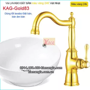 Vòi cách điệu nóng lạnh cho lavabo bằng đồng màu vàng 24K KAG-Gold83