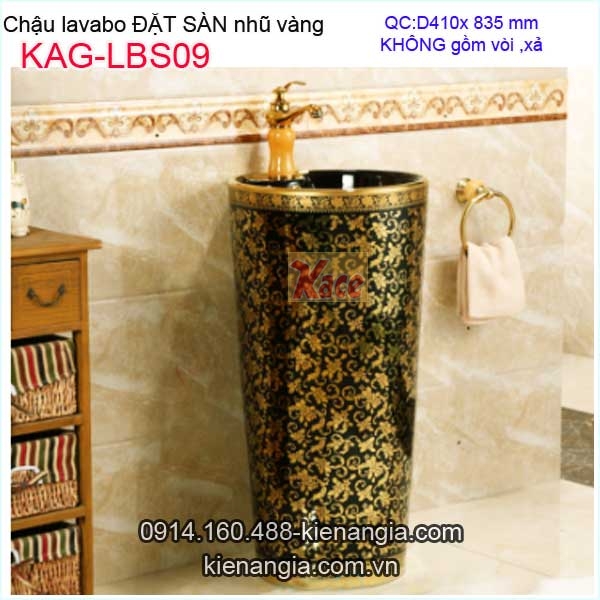 Lavabo đặt sàn bằng sứ nhũ vàng KAG-LBS09