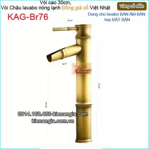 Vòi cao 30cm,vòi lavabo Đặt bàn vàng đồng  giả cổ ống tre KAG-Br76