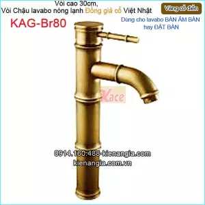 Vòi cao 30cm,vòi lavabo Đặt bàn vàng đồng  giả cổ  ống tre KAG-Br80
