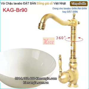 Vòi cao 30cm,vòi lavabo Đặt bàn vàng đồng  giả cổ KAG-Br90