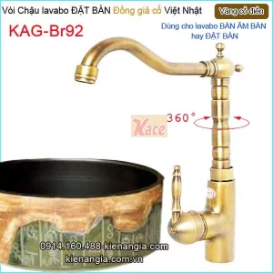 Vòi cao 30cm,vòi lavabo Đặt bàn vàng đồng  giả cổ KAG-B92