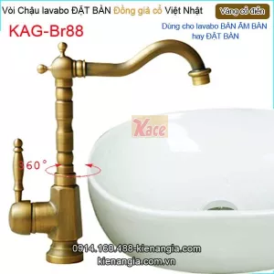 Vòi cao 30cm,vòi lavabo Đặt bàn vàng đồng  giả cổ KAG-B88