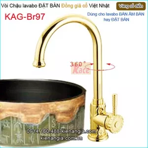 Vòi cao 30cm,vòi lavabo Đặt bàn vàng đồng  giả cổ KAG-Br97