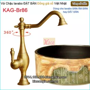 Vòi cao 30cm,vòi lavabo Đặt bàn vàng đồng  giả cổ KAG-Br86