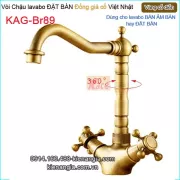 Vòi cao 30cm,vòi lavabo Đặt bàn vàng đồng  giả cổ KAG-Br89
