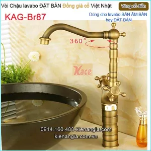 Vòi cao 30cm,vòi lavabo Đặt bàn vàng đồng  giả cổ KAG-Br87