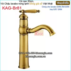 Vòi cao 30cm,vòi lavabo Đặt bàn vàng đồng  giả cổ KAG-Br81