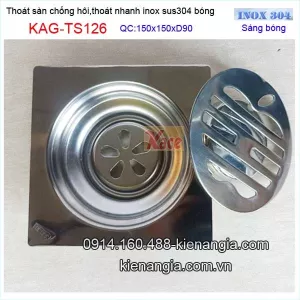Thoát sàn phòng tắm quả táo  inox 304 bóng 150x150xD90 KAG-TS126