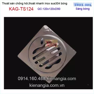 Thoát sàn phòng tắm quả táo inox 304 bóng 120x120xD90 KAG-TS124