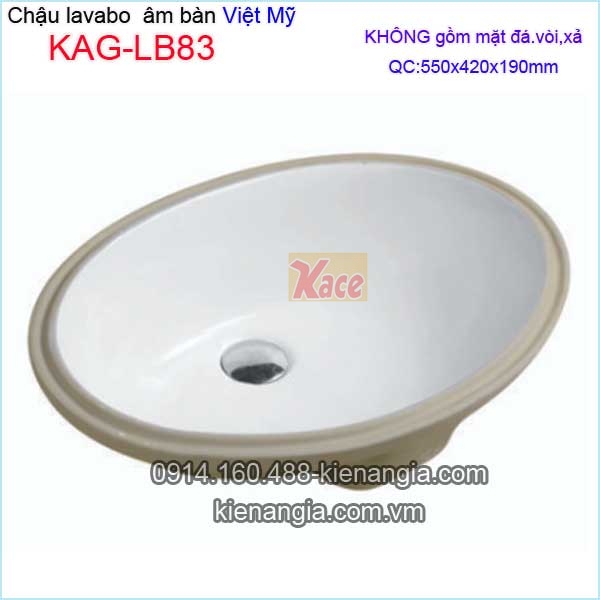 Chậu lavabo âm bàn 55x42 cm Việt Mỹ KAG-LB83