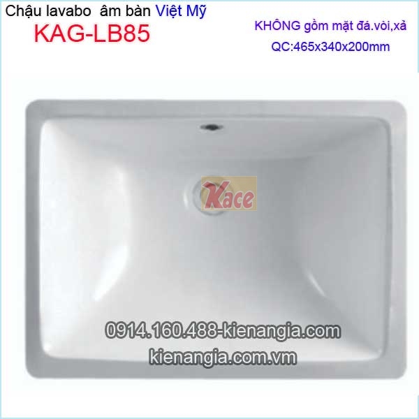 Chậu lavabo chữ nhật  âm bàn 46,5x4 cm Việt Mỹ KAG-LB85