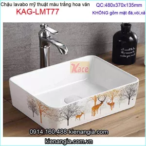 Lavabo chữ nhật sứ mỹ thuật hoa văn Nai KAG-LMT77
