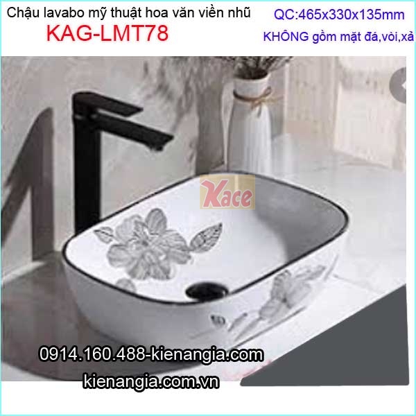 Lavabo chữ nhật sứ mỹ thuật hoa văn KAG-LMT78