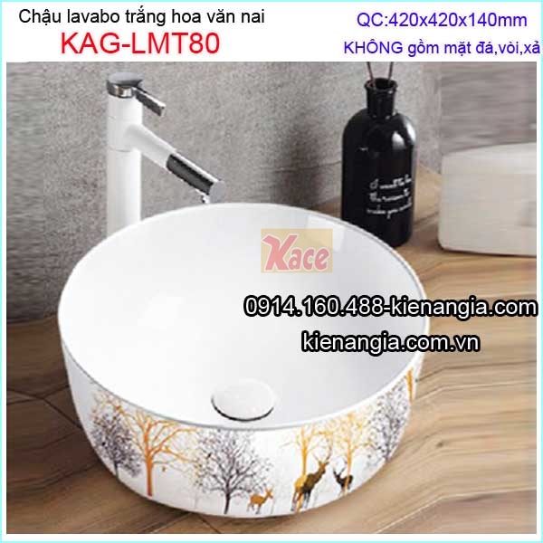 Lavabo sứ mỹ thuật hoa văn Nai KAG-LMT80