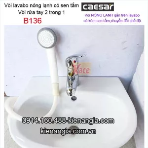 Vòi lavabo vó hoa sen nóng lạnh Caesar-B136C