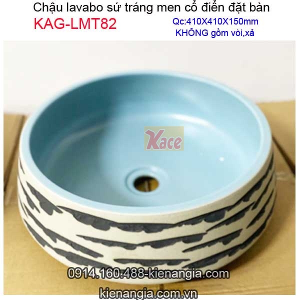 Chậu lavabo mỹ thuật sứ tráng men tone cổ điển KAG-LMT82
