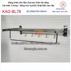 Máng khăn 2 tầng xếp bồn tắm inox sus304 sáng bóng VIỆT NHẬT KAG-BL78