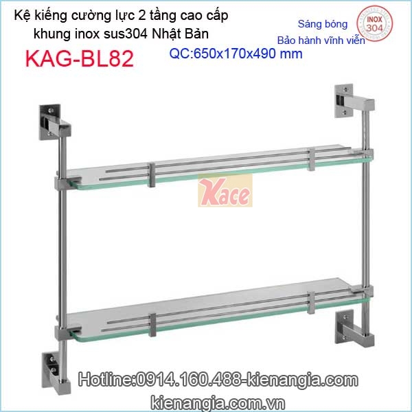 Kệ kiếng 2 tầng cường lực khung  inox sus304 sáng bóng VIỆT NHẬT KAG-BL82