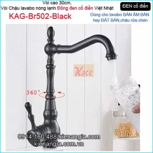 Vòi chậu lavabo đặt bàn,bán âm bàn đồng đen cổ điển KAG-Br502-Black