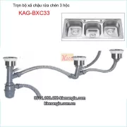 Trọn bộ xả chậu rửa chén 3 hộc inox 304 KAG-BXC33