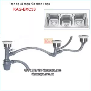 Trọn bộ xả chậu rửa chén 3 hộc inox 304 KAG-BXC33