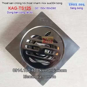 Thoát sàn phòng tắm,ban công inox 304 bóng quả táo 150x150xD60 KAG-TS125