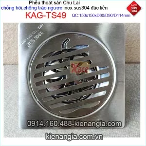 Thoát sàn  quả táo chống hôi,chống trào ngược 15x15xD90 KAG-TS49
