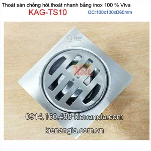 Thoát sàn inox thoát nhanh chống hôi 100x100 mm D60 Viva KAG-TS10