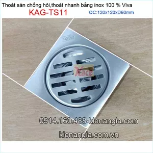 Thoát sàn inox thoát nhanh chống hôi 120x120 mm D60 Viva KAG-TS11