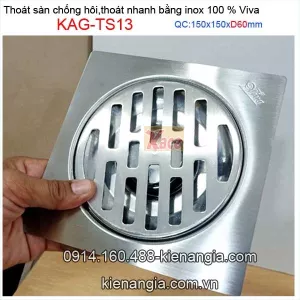 Thoát sàn inox thoát nhanh chống hôi 150x150 mm D60 Viva KAG-TS13