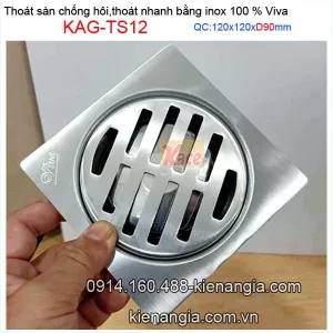 Thoát sàn inox thoát nhanh chống hôi 120x120 mm D90 Viva KAG-TS12